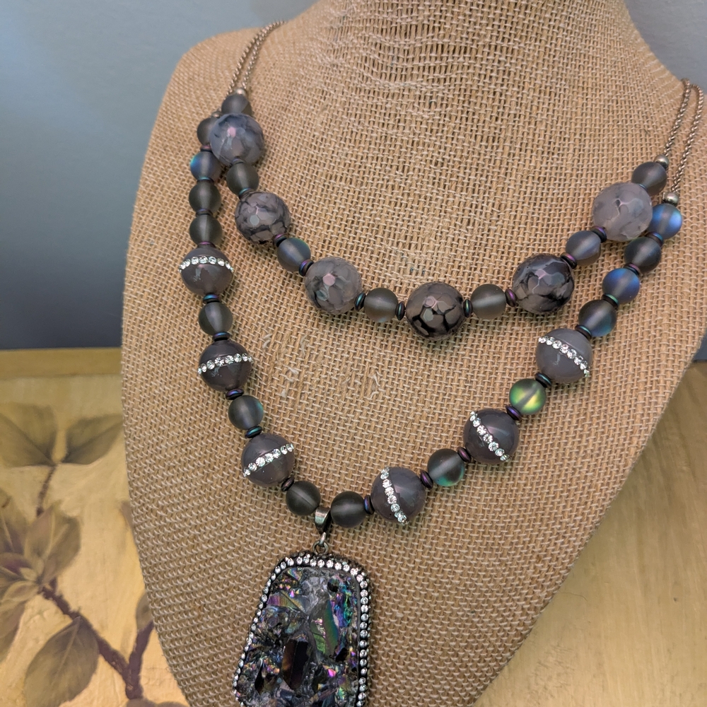 Dramatic Black And Silver Statement Necklace With… - image 5